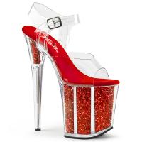 FLAMINGO-808G Pleaser high heels platform sandal clear red glitter inserts