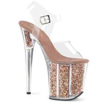 FLAMINGO-808G Pleaser high heels platform sandal clear rose gold glitter inserts