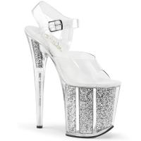 FLAMINGO-808G Pleaser high heels platform sandal clear silver glitter inserts