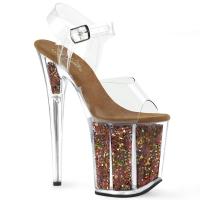 FLAMINGO-808GF Pleaser High-Heels Sandaletten klar braun holografischer Glitter