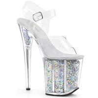 FLAMINGO-808GF Pleaser high heels platform sandal clear silver holographic glitter