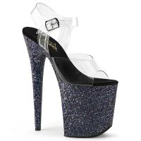 Sale FLAMINGO-808LG Pleaser high heels platform sandal clear black multi glitter 44