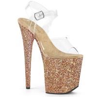 FLAMINGO-808LG Pleaser high heels platform sandal clear rose gold multi glitter