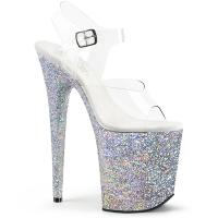 FLAMINGO-808LG Pleaser high heels platform sandal clear silver multi glitter
