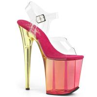 FLAMINGO-808MCT Pleaser High-Heels Plateau Sandaletten klar pink getönt