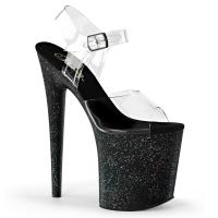 FLAMINGO-808MG Pleaser high heels platform sandal clear black mini glitter