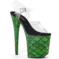 FLAMINGO-808MSLG Pleaser High-Heels Plateau Sandaletten klar grün multiglitter