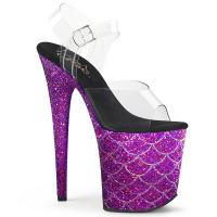 FLAMINGO-808MSLG Pleaser High-Heels Plateau Sandaletten klar lila multiglitter