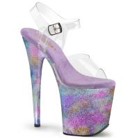 FLAMINGO-808NEB Pleaser ankle strap sandal clear lavender glittery metallic nebula