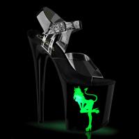 FLAMINGO-808NLDG Pleaser High Heels Plateausandaletten LED Teufelsmädchen klar schwarz Multi