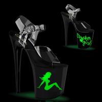 FLAMINGO-808NLTG Pleaser High Heels Plateausandaletten klar schwarz Trucker Girl LED