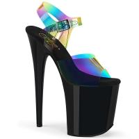 FLAMINGO-808RB vegan Pleaser high heels ankle strap sandal clear black rainbow effect