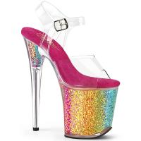 Sale FLAMINGO-808RG-02 Pleaser High Heels Plateausandaletten klar Konfetti Glitter 38