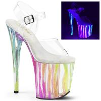 FLAMINGO-808RG-03 Pleaser vegan high heels platform ankle strap sandal neon rainbow  blacklight zebra stripes