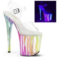 FLAMINGO-808RG-03 Pleaser transparente Plateausandaletten klar regenbogen Glitter UV Zebrastreifen