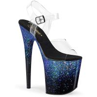 FLAMINGO-808SS Pleaser ankle strap sandal clear black blue multi holographic glitter