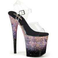 FLAMINGO-808SS Pleaser ankle strap sandal clear black dusty blush multi holographic glitter