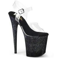 FLAMINGO-808SS Pleaser ankle strap sandal clear black multi holographic glitter