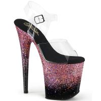FLAMINGO-808SS Pleaser ankle strap sandal clear black pink multi holographic glitter