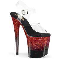 Sale FLAMINGO-808SS Pleaser High Heels Plateausandaletten rot Multi Glitter Verlauf 38