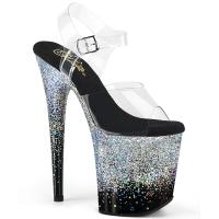 FLAMINGO-808SS Pleaser ankle strap sandal clear black silver multi holographic glitter