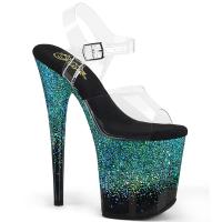 FLAMINGO-808SS Pleaser ankle strap sandal clear black turquoise multi holographic glitter