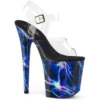 FLAMINGO-808STORM Pleaser High-Heels Sandaletten klar blau Blitz hologramm