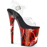 FLAMINGO-808STORM Pleaser High-Heels Plateau Sandaletten klar rot Blitz hologramm