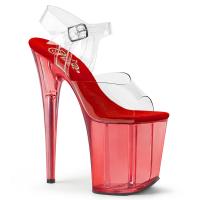 FLAMINGO-808T Pleaser high heels platform sandal clear red tinted