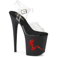 FLAMINGO-808TGRS Pleaser platform ankle strap sandal red rhinestone trucker girl clear black