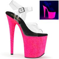FLAMINGO-808UVG Pleaser high heels platform sandal clear neon hotpink glitter