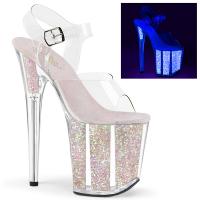 FLAMINGO-808UVG Pleaser high heels platform sandal clear neon opal glitter