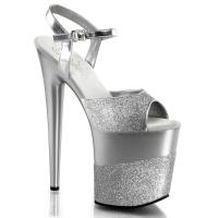 FLAMINGO-809-2G Pleaser High-Heels Plateau Sandaletten silber glitter