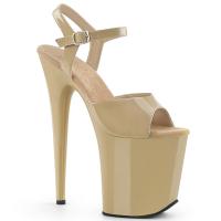 FLAMINGO-809 Pleaser High-Heels Plateau Sandaletten creme Lack