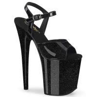 FLAMINGO-809GP Pleaser high heels platform ankle strap sandal black glitter patent