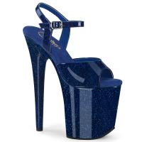 Sale FLAMINGO-809GP Pleaser high heels platform ankle strap sandal navyblue glitter patent 39