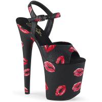 Sale FLAMINGO-809KISSES Pleaser high heels ankle strap sandal black with lip print 39