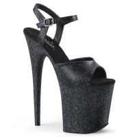 FLAMINGO-809MMG Pleaser High-Heels Plateau Sandaletten schwarz matt Miniglitter