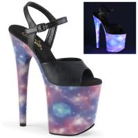 FLAMINGO-809REFL Pleaser High-Heels Sandaletten schwarz reflektierende Galaxie lila-blau