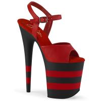 FLAMINGO-809SR Pleaser High-Heels Plateausandaletten rot mit schwarzen Streifen