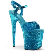 FLAMINGO-810LG Pleaser High-Heels Plateausandaletten aqua blau mit Glitter rundum