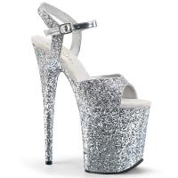 Sale FLAMINGO-810LG Pleaser High-Heels Plateausandaletten silber mit Glitter rundum 38