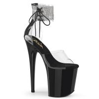 FLAMINGO-824RS Pleaser high heels platform ankle cuff sandal rhinestones clear black