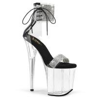FLAMINGO-827RS Pleaser high heels close back ankle cuff platform sandal rhinstones clear black