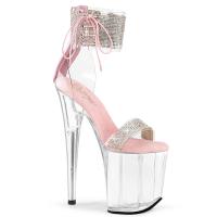 FLAMINGO-827RS Pleaser high heels close back ankle cuff platform sandal rhinstones clear baby pink