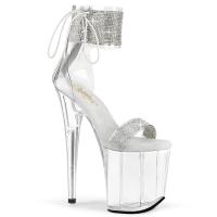 FLAMINGO-827RS Pleaser high heels close back ankle cuff platform sandal rhinstones clear silver