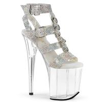 FLAMINGO-856RS Pleaser Damen High Heels Plateausandaletten silber Strass klar