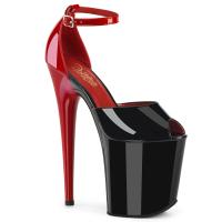 FLAMINGO-868 Pleaser high heels platform ankle strap sandal two tone black red