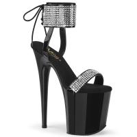 FLAMINGO-870 Pleaser elegant platform sandal rhinestone ankle cuff black patent