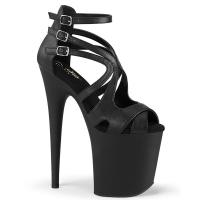 FLAMINGO-877 Pleaser high heels ankle strappy peep toe sandal black matte